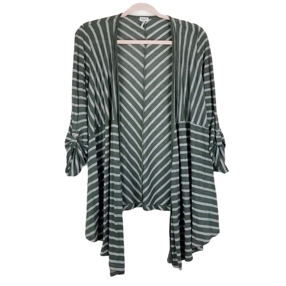Splendid Roll Tab Sleeves Drape Striped Cardigan
